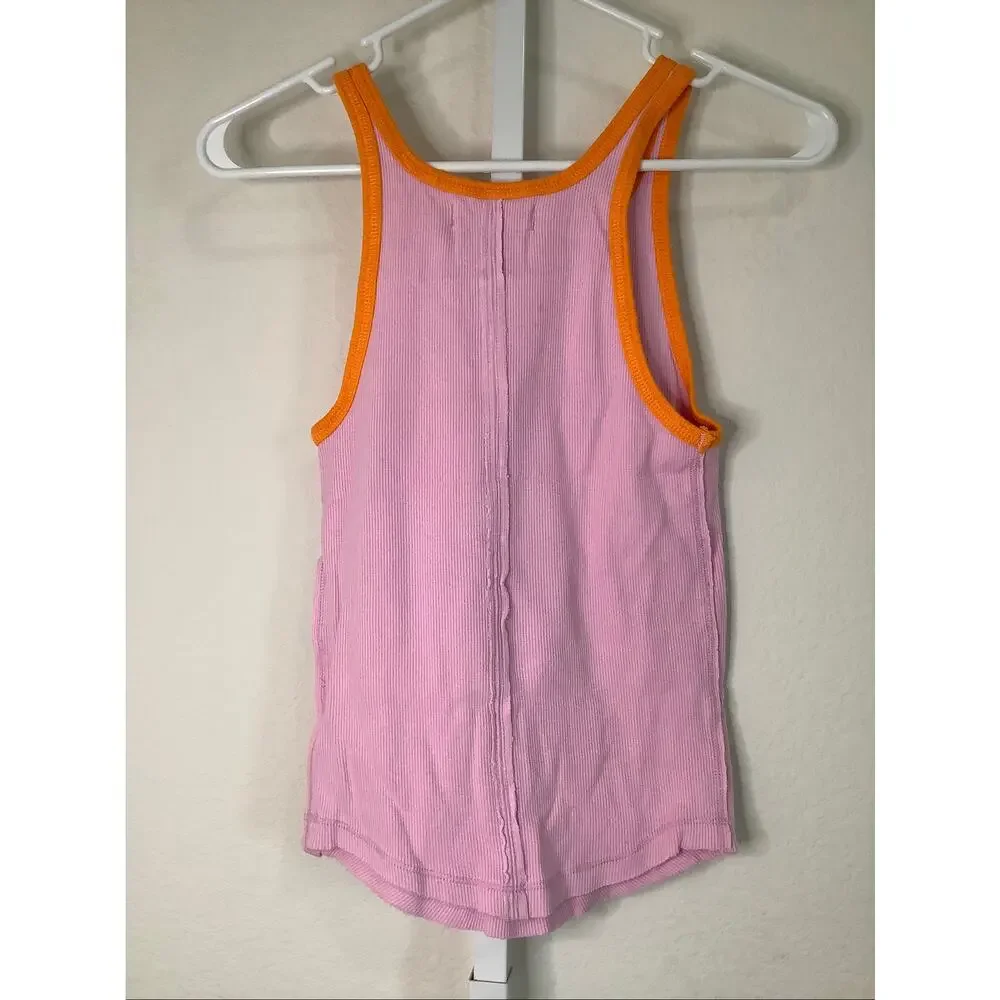 Free People Women's XS Pink Only One Ringer Solids Tank Top Retro Boho P5-14